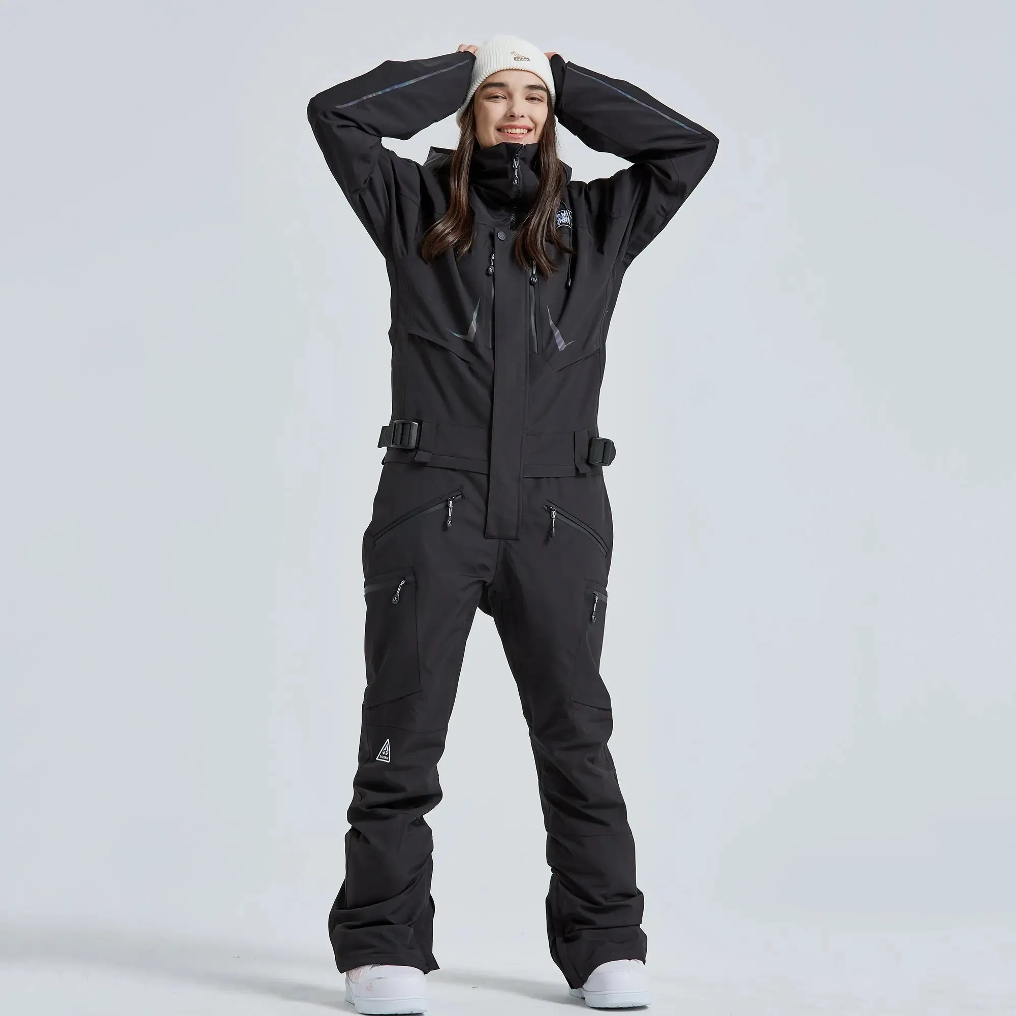 Women Outdoor Hooded Ski Suits Winter One Piece Snowsuits Jumpsuits