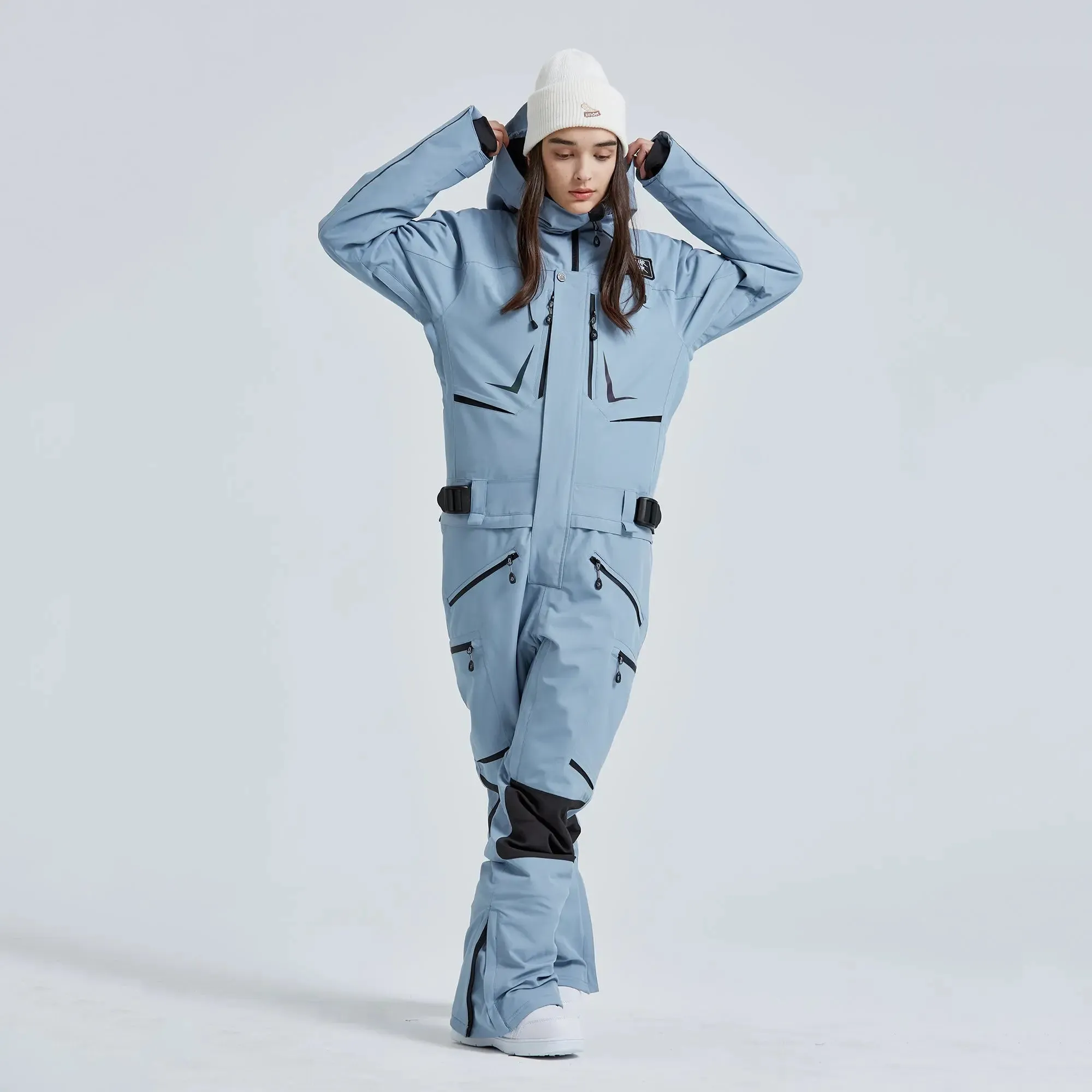 Women Outdoor Hooded Ski Suits Winter One Piece Snowsuits Jumpsuits