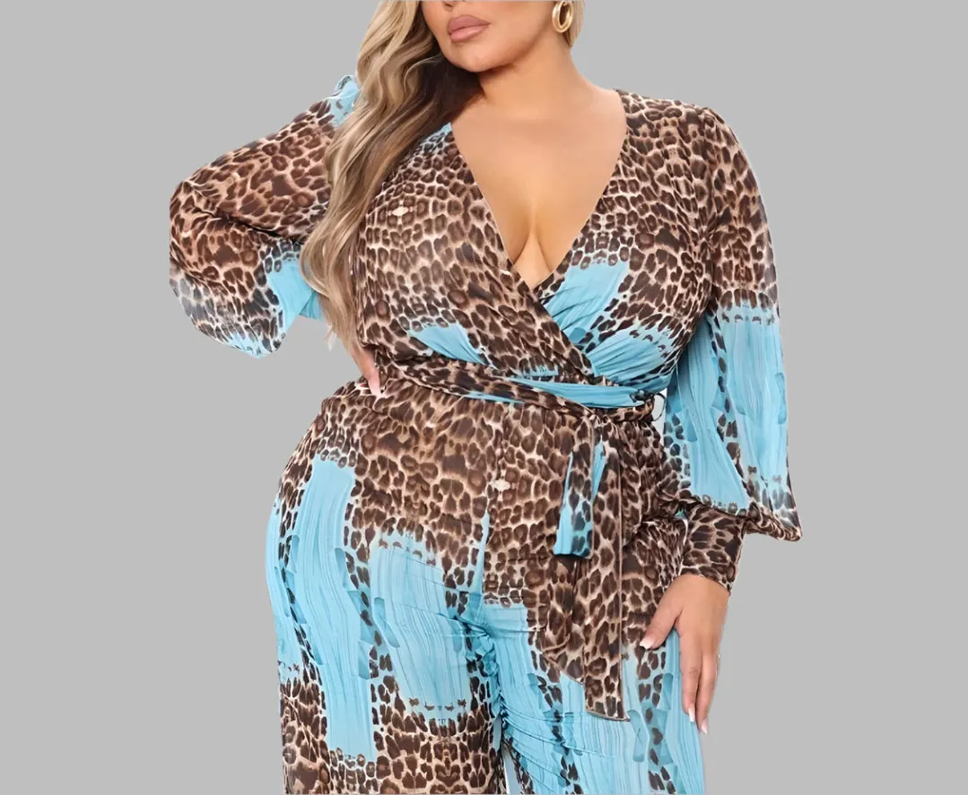 WOMEN "Bold Cheetah Print & Blue Jumpsuit"