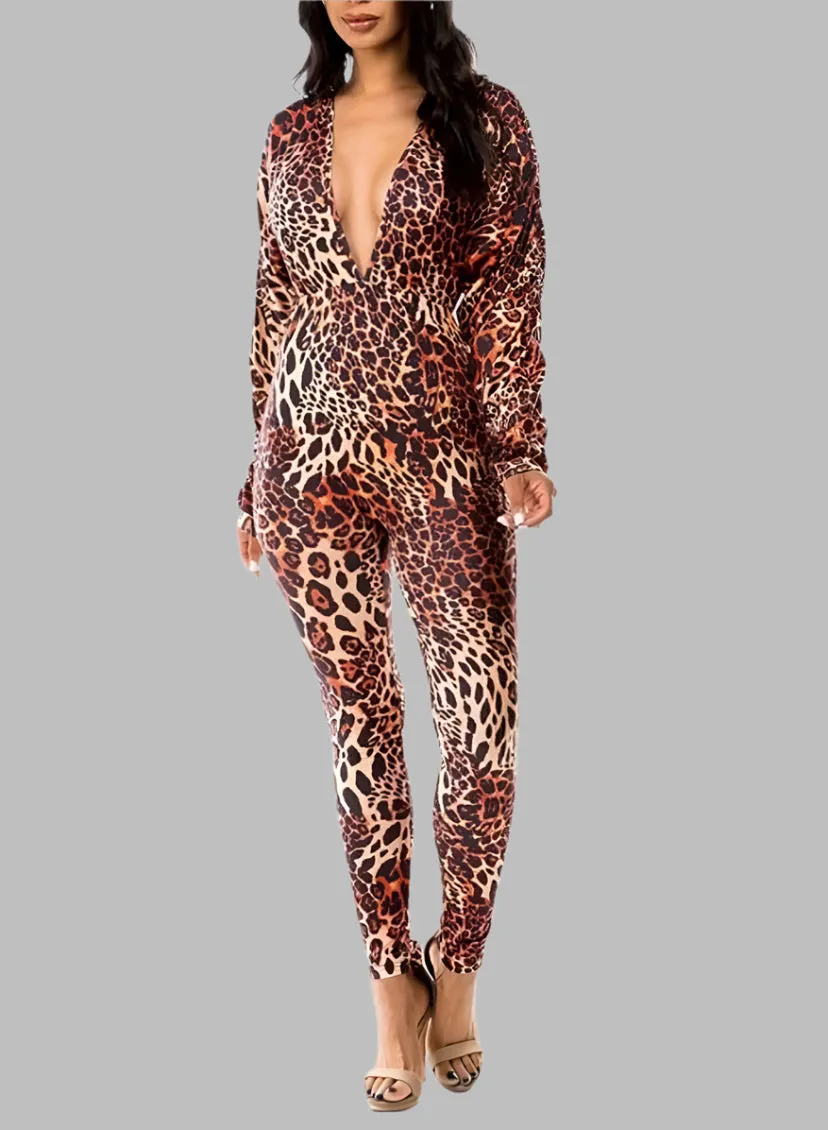 WOMEN "Fitted Cheetah Print Jumpsuit"