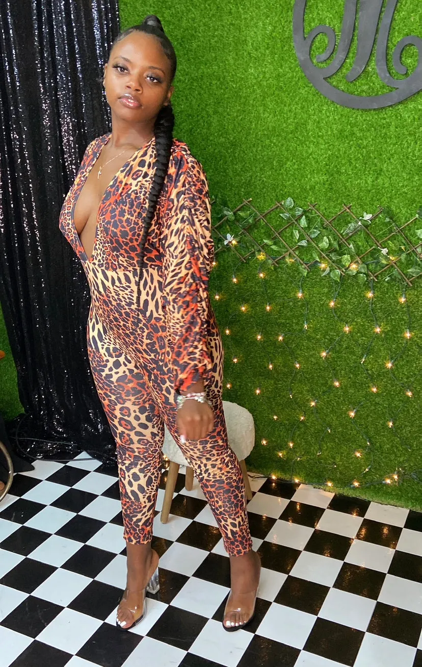 WOMEN "Fitted Cheetah Print Jumpsuit"