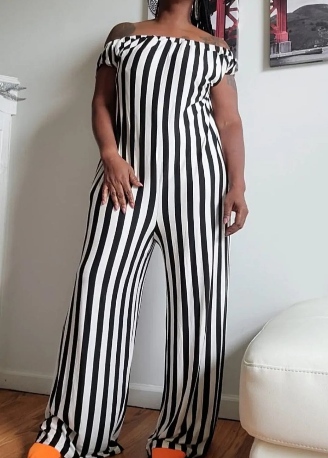 WOMEN "Sleeveless Wide-Leg Black and White Jumpsuit"