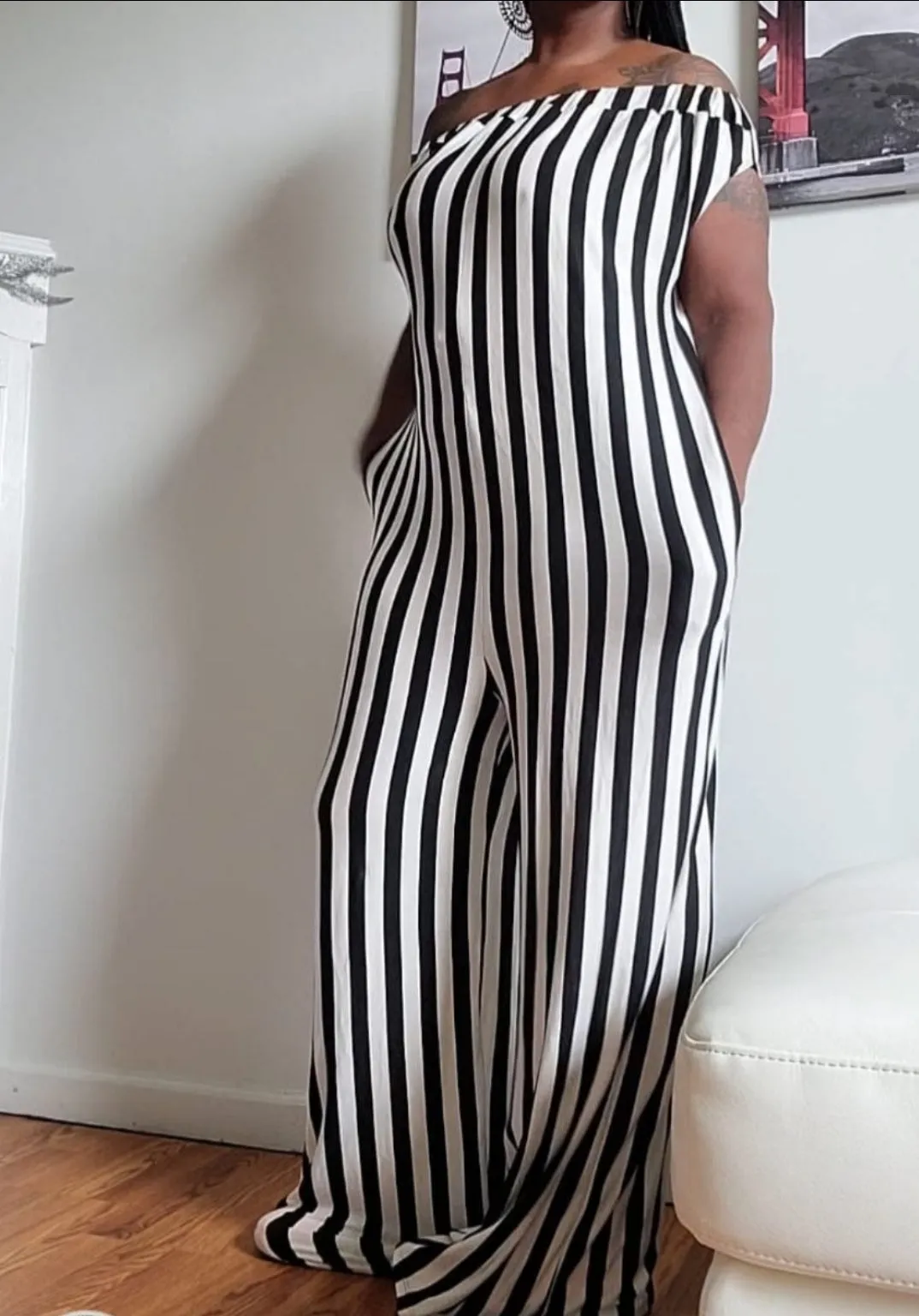 WOMEN "Sleeveless Wide-Leg Black and White Jumpsuit"