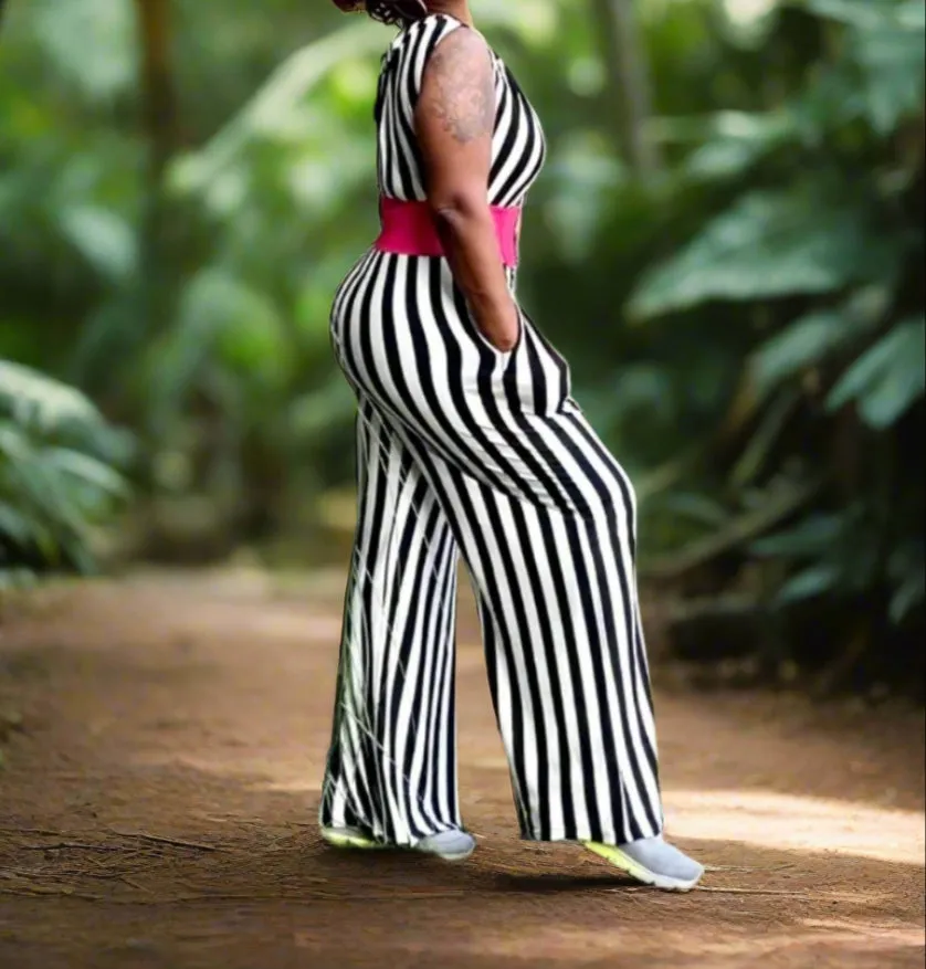 WOMEN "Sleeveless Wide-Leg Black and White Jumpsuit"