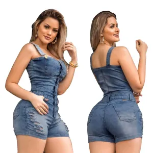 Women Slim Sleeveless Denim Playsuit