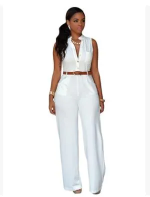 Women v-neck wide leg pants rompers