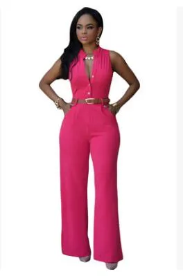 Women v-neck wide leg pants rompers