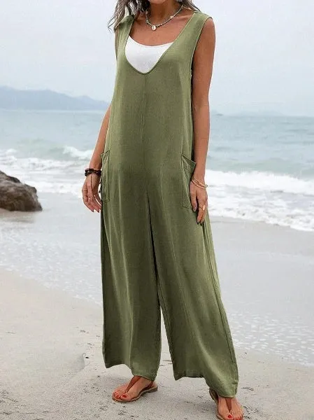 Women’s Comfortable Baggy Sleeveless Jumpsuit with Pockets | Ideal for Spring/Summer