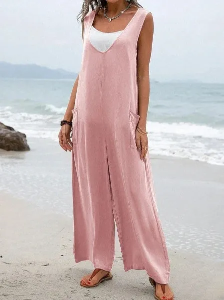 Women’s Comfortable Baggy Sleeveless Jumpsuit with Pockets | Ideal for Spring/Summer