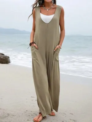 Women’s Comfortable Baggy Sleeveless Jumpsuit with Pockets | Ideal for Spring/Summer