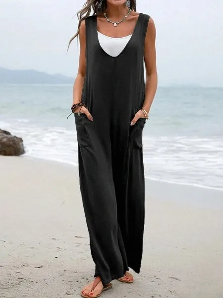 Women’s Comfortable Baggy Sleeveless Jumpsuit with Pockets | Ideal for Spring/Summer