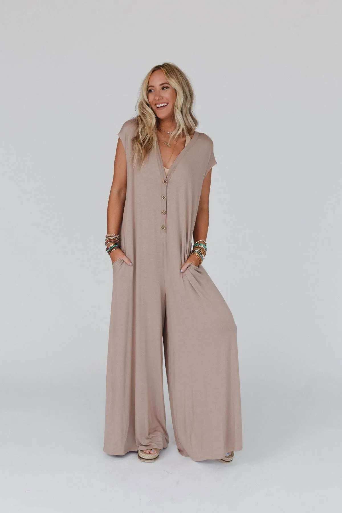 Women's Daphne Button down Jumpsuit in Mocha