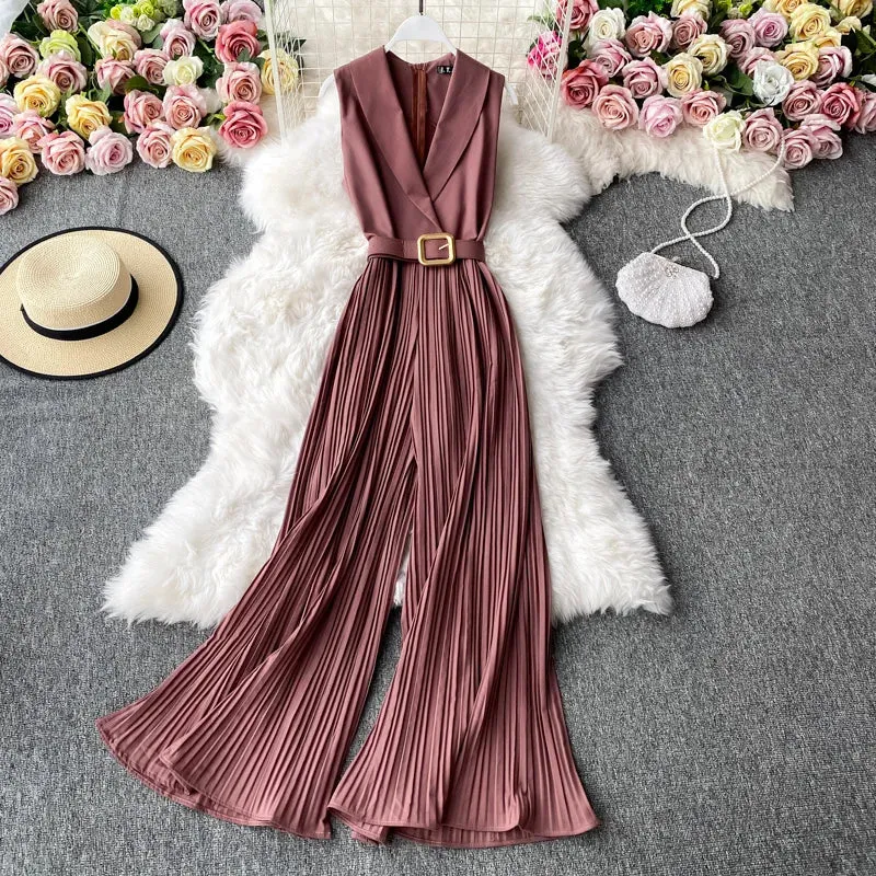 Women's Elegant Chic Pleated Sleeveless Jumpsuit