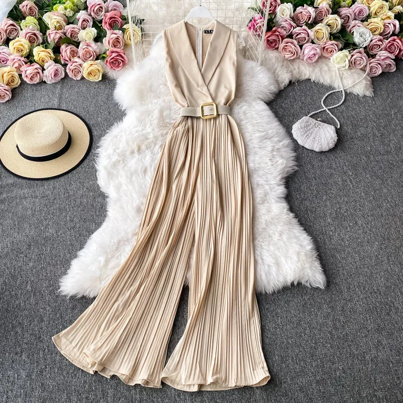 Women's Elegant Chic Pleated Sleeveless Jumpsuit