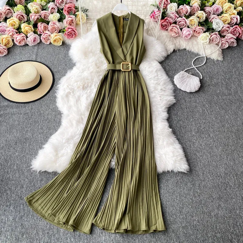 Women's Elegant Chic Pleated Sleeveless Jumpsuit