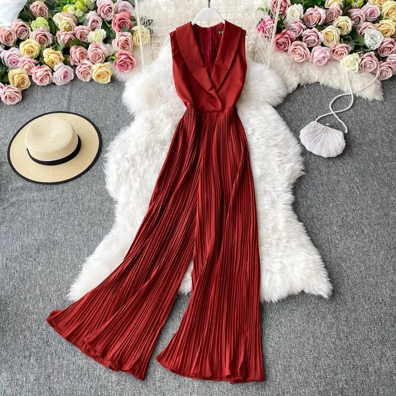 Women's Elegant Chic Pleated Sleeveless Jumpsuit