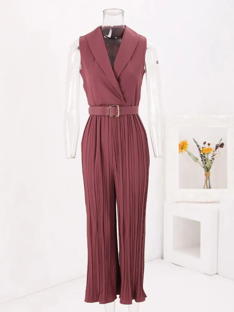 Women's Elegant Chic Pleated Sleeveless Jumpsuit