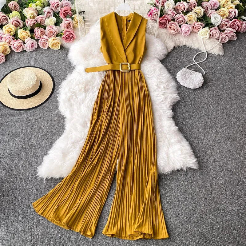 Women's Elegant Chic Pleated Sleeveless Jumpsuit