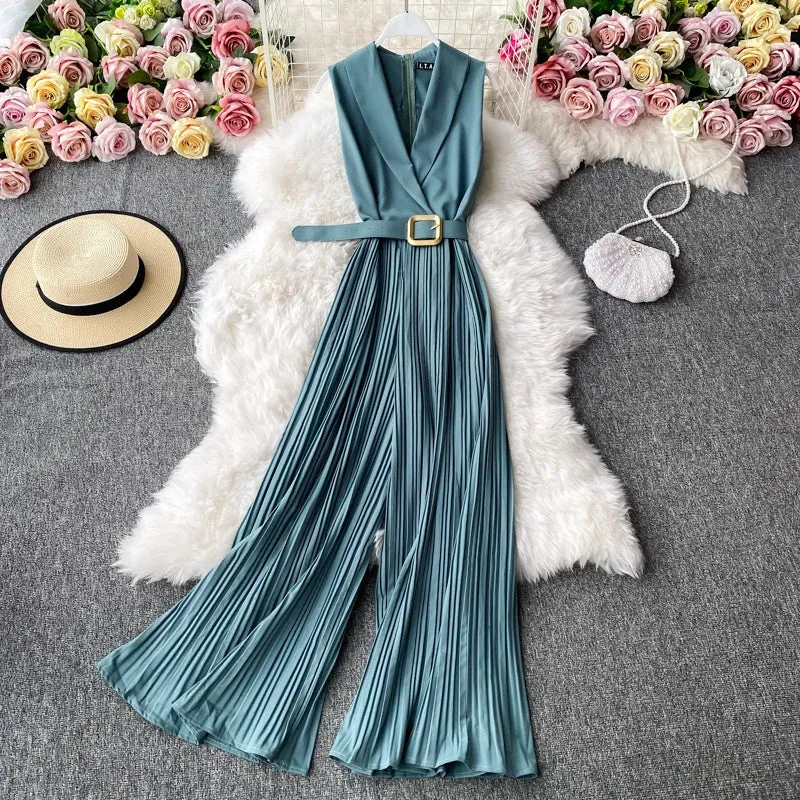 Women's Elegant Chic Pleated Sleeveless Jumpsuit