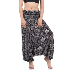 Women's Elephant 2-in-1 Jumpsuit Harem Pants Black