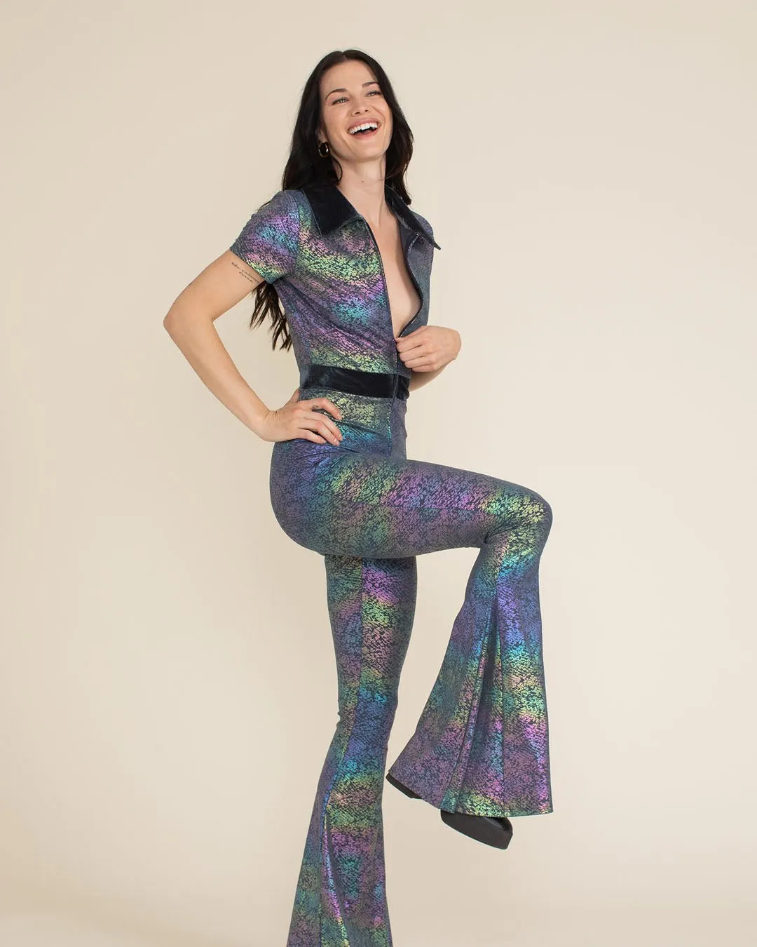 Women's Flare Jumpsuit | Iridescent Snakeskin