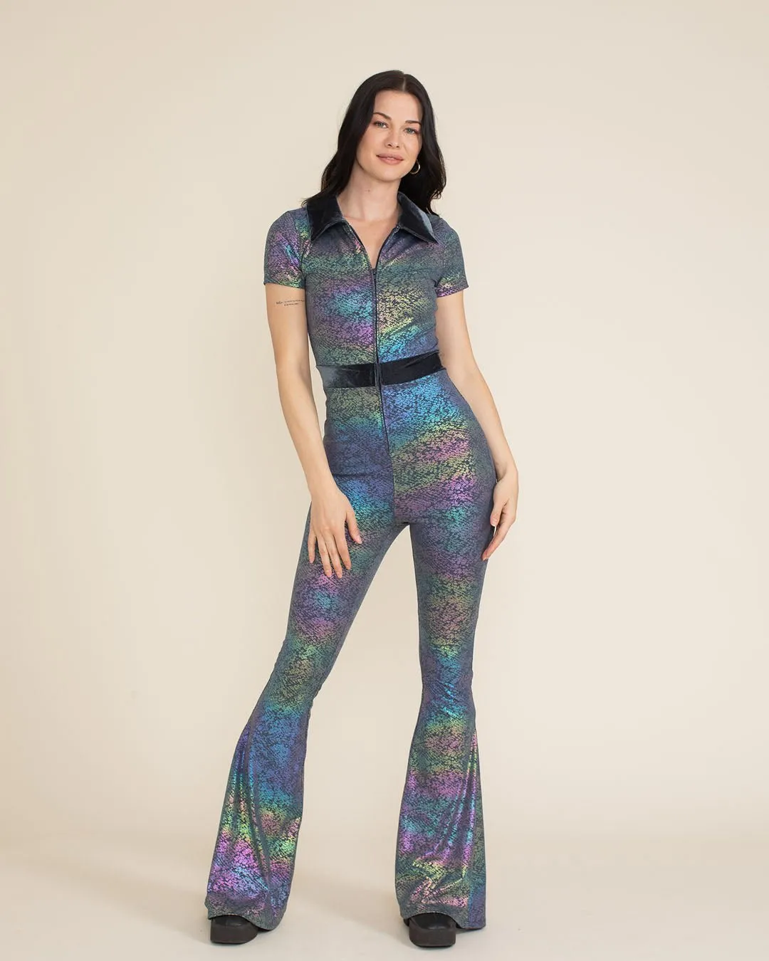 Women's Flare Jumpsuit | Iridescent Snakeskin