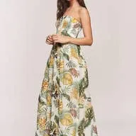 Women's Hers & Mine Leaf Print Smocked Tube Top Wide Leg Jumpsuit