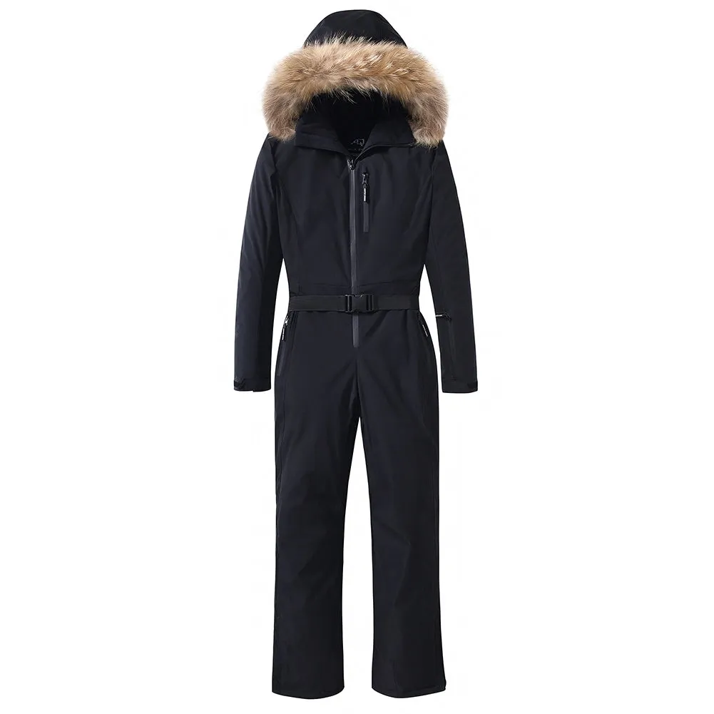 Women's One Piece Ski Suits Fur Collar Outdoor Jumpsuits