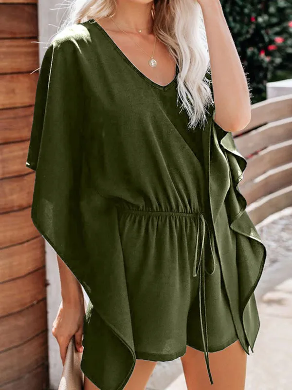 Women's V-Neck Tie Waist Loose Playsuit