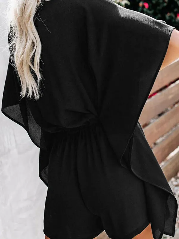 Women's V-Neck Tie Waist Loose Playsuit