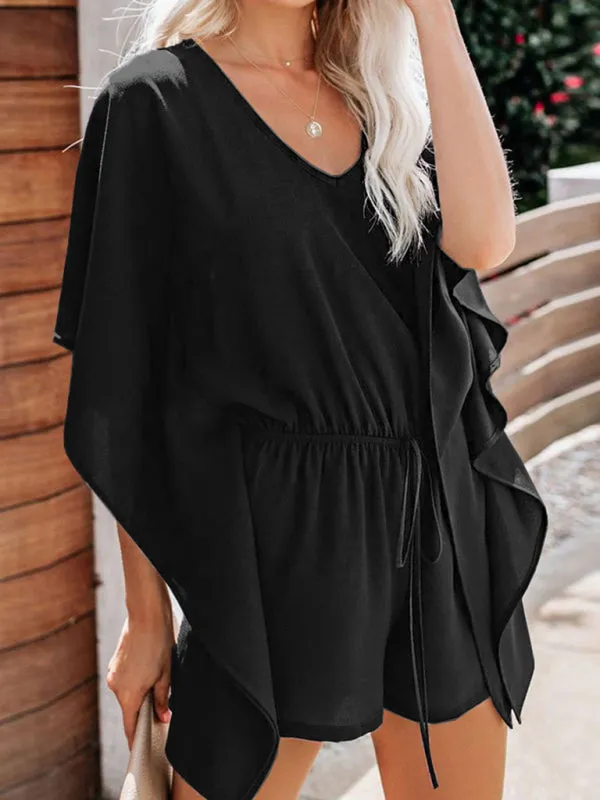 Women's V-Neck Tie Waist Loose Playsuit