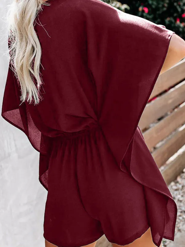 Women's V-Neck Tie Waist Loose Playsuit