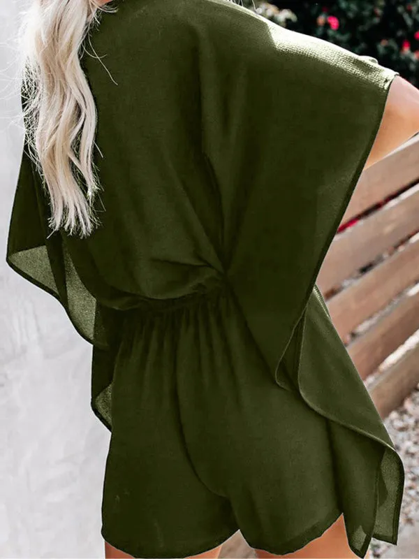 Women's V-Neck Tie Waist Loose Playsuit