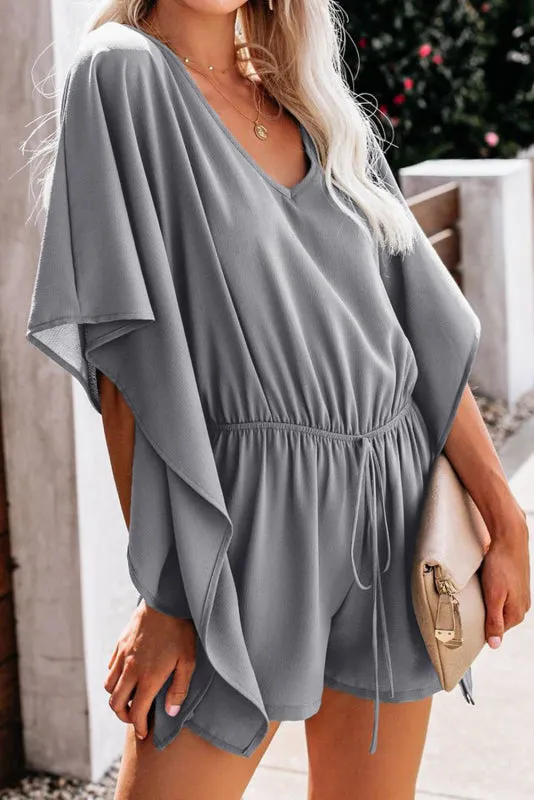 Women's V-Neck Tie Waist Loose Playsuit