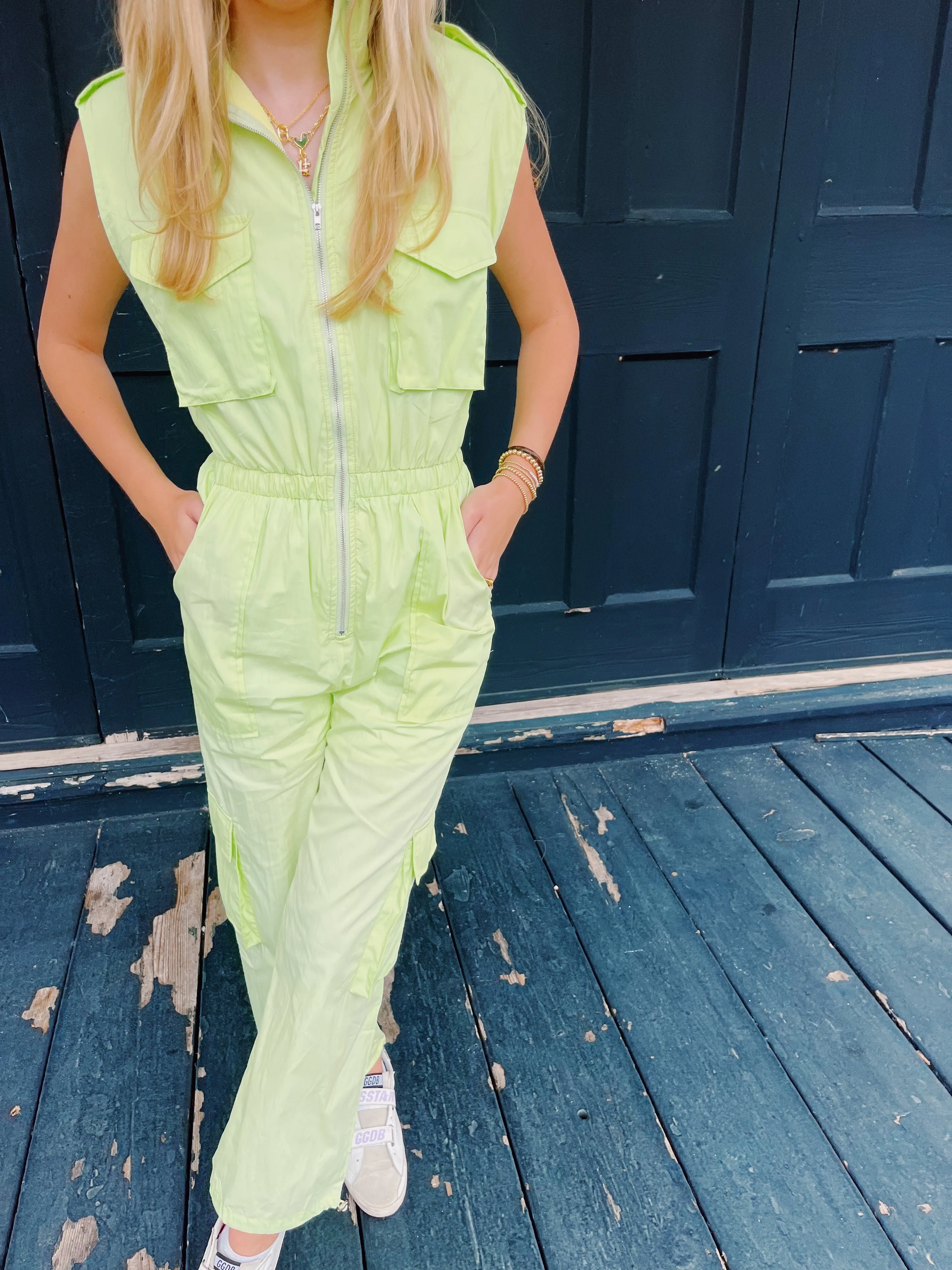 Work It Cargo Jumpsuit - Lime Light