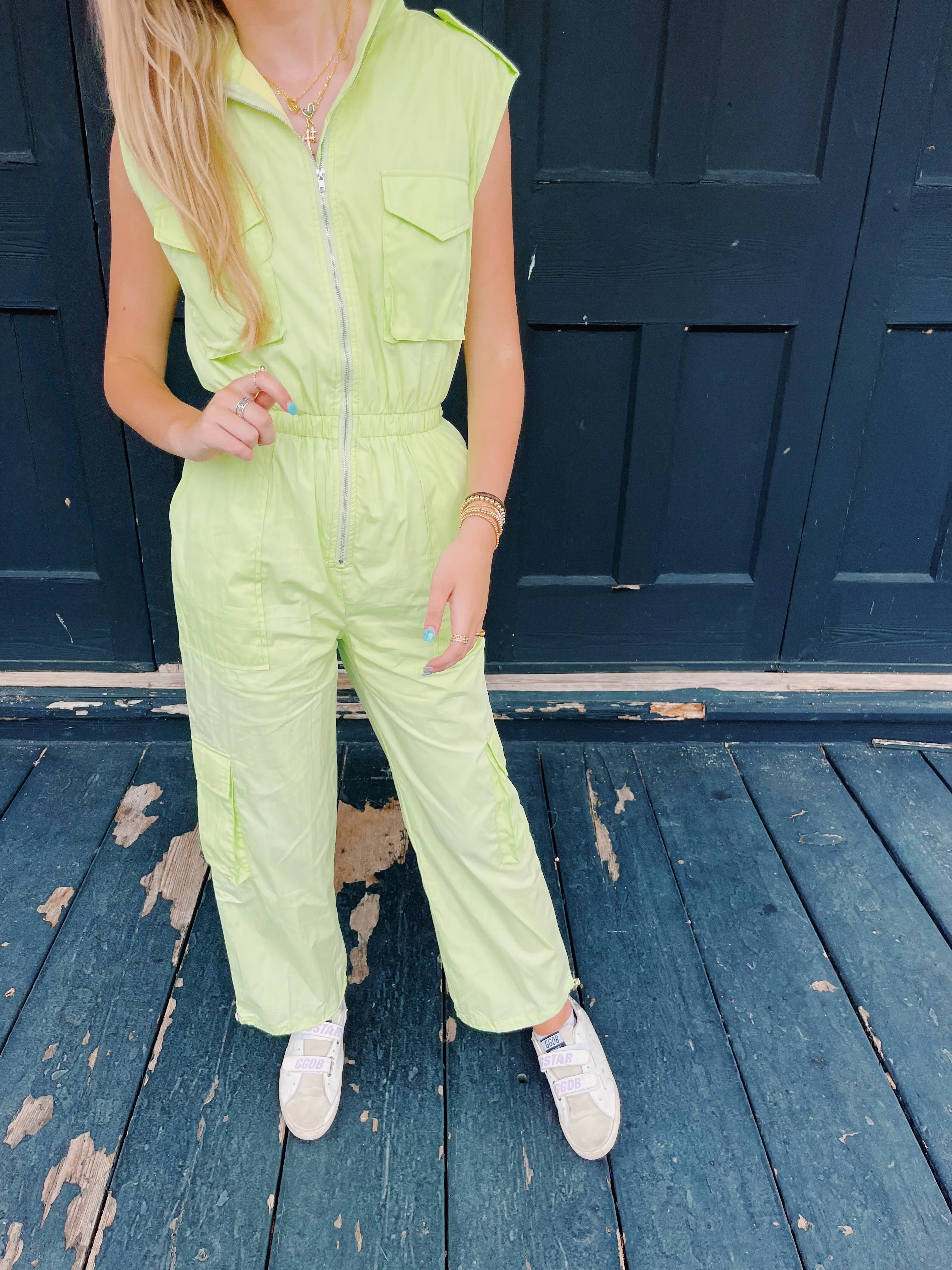 Work It Cargo Jumpsuit - Lime Light