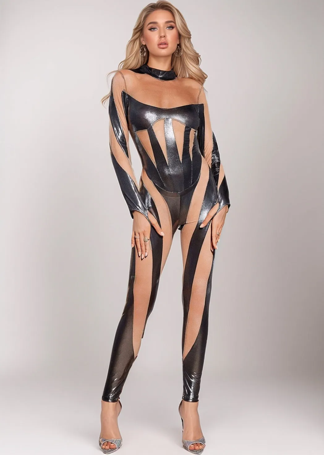 Yvonne Mesh Inserts Metallic Jumpsuit