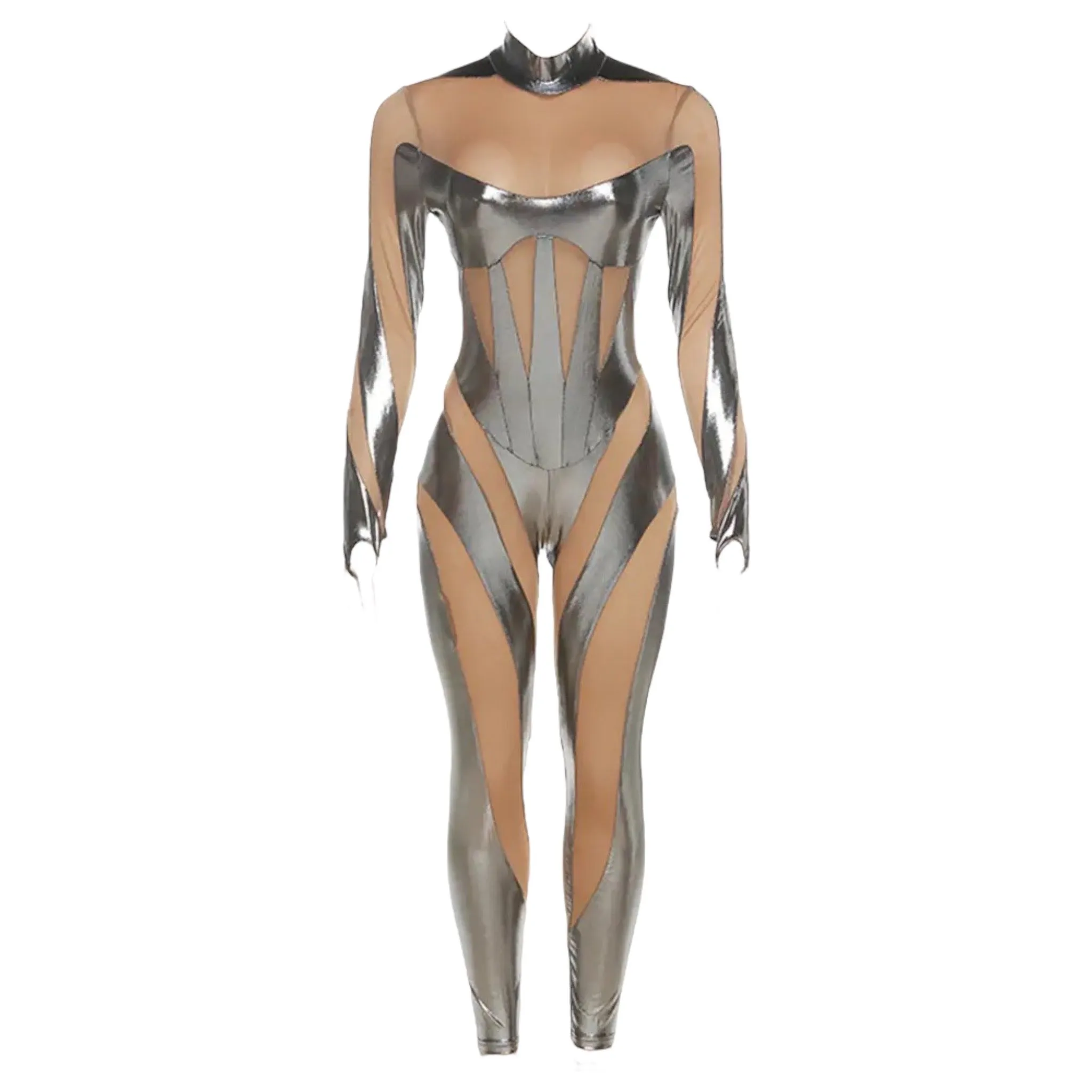 Yvonne Mesh Inserts Metallic Jumpsuit